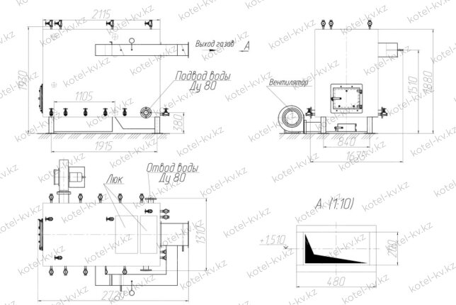Котел 0.35 МВт без дымососа чертеж