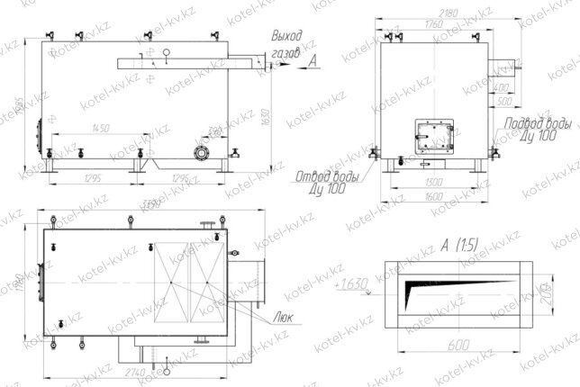 Котел 0.8 МВт без дымососа чертеж