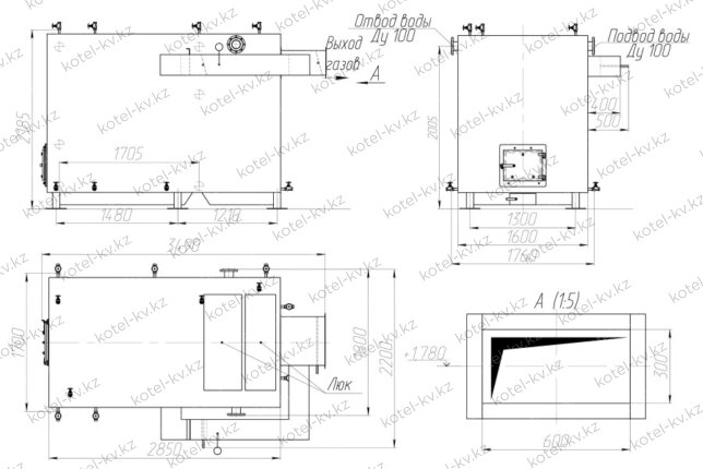 Котел 1100 кВт без дымососа чертеж
