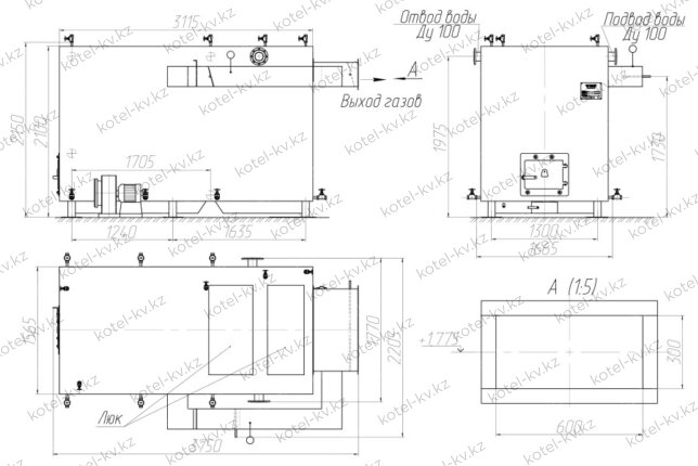 Котел 1.45 МВт без дымососа чертеж