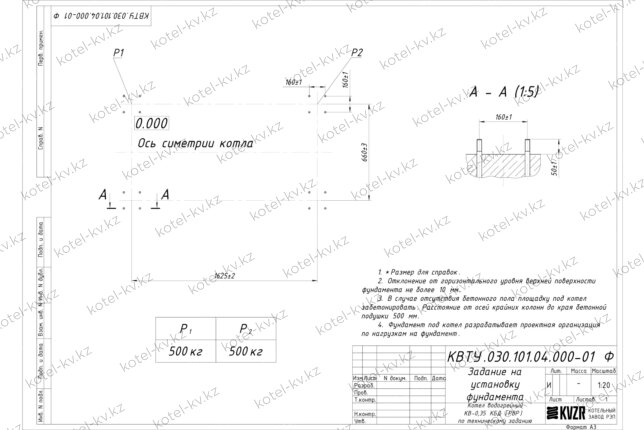 Котел на угле дровах 350 кВт с ОУР фундамент