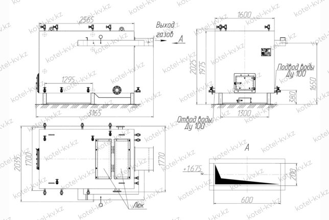 Котел 600 кВт без дымососа чертеж