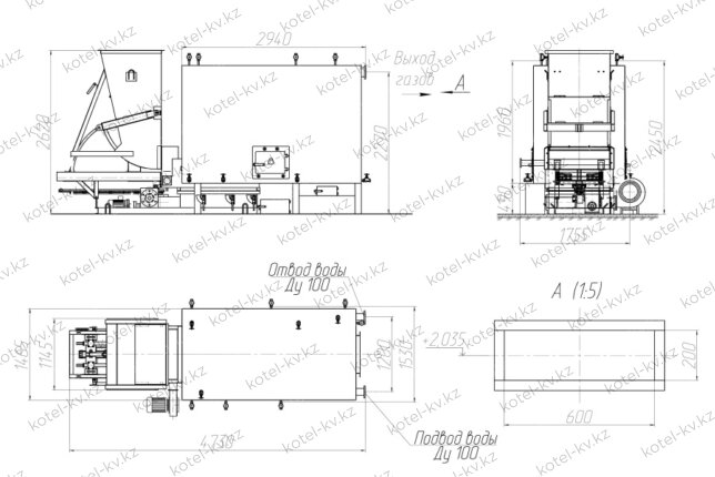 Котел КВм 1.1 МВт с ТШПМ чертеж