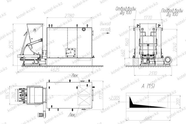 Котел КВм 1.25 МВт с ТШПМ чертеж