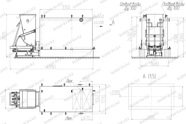 Котел КВм 1.5 МВт с ТШПМ чертеж