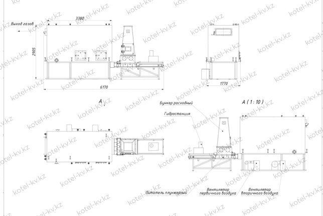 Чертеж котла на щепе и опилках 1.1 МВт