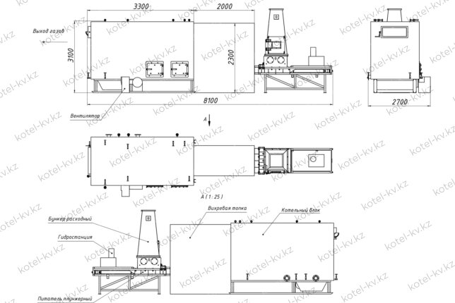 Чертеж котла на щепе и опилках 2.5 МВт