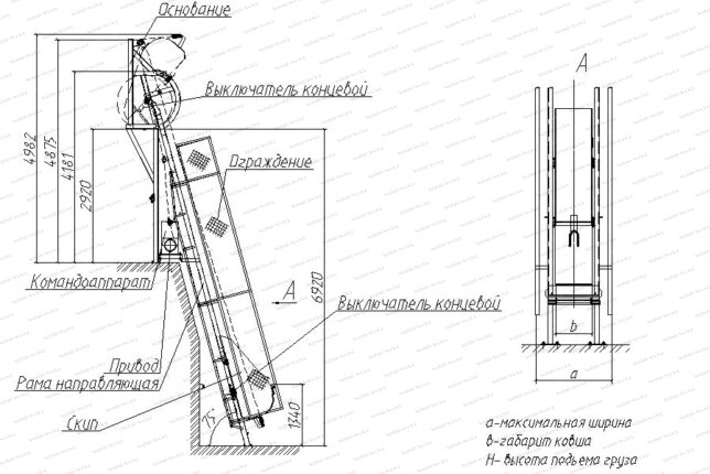 Чертеж скипового подъемника СКИП 1600