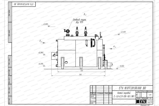 Чертеж твердотопливного парогенератора 1000 кг 130 С