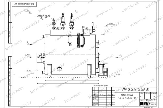 Чертеж угольного парового котла 0.5 т 170 С