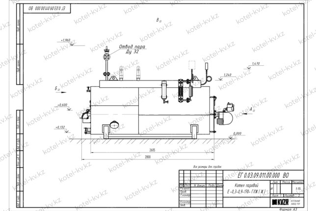 Чертеж газового парового котла 0.3 т 170 С