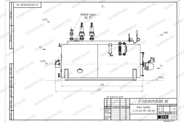 Чертеж газового парового котла 0.5 т 170 С