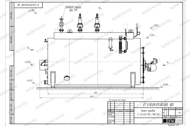 Чертеж газового парового котла 1.0 т 170 С