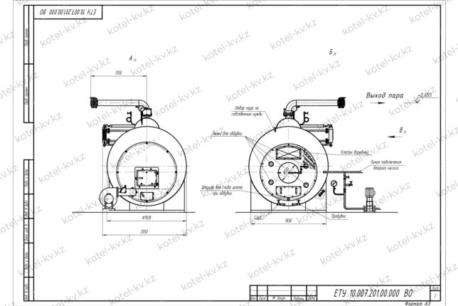Чертеж дровяного парового котла 1000 кг 115 С