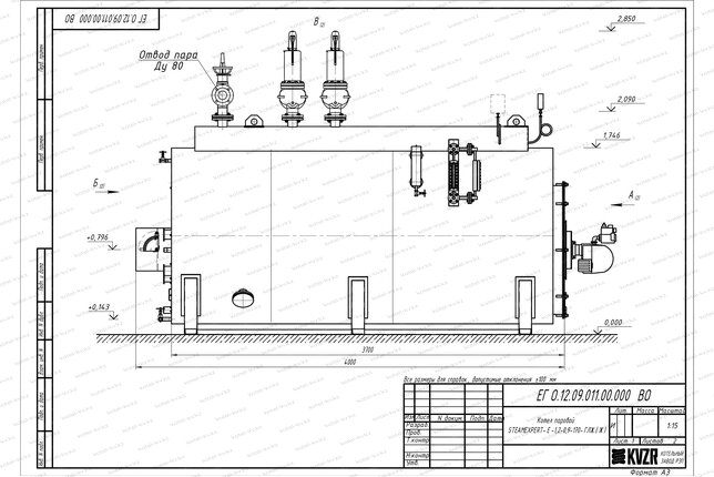 Чертеж газового парового котла 1.2 т 170 С