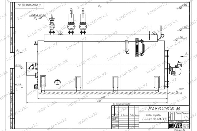 Чертеж газового парового котла 1.5 т 170 С