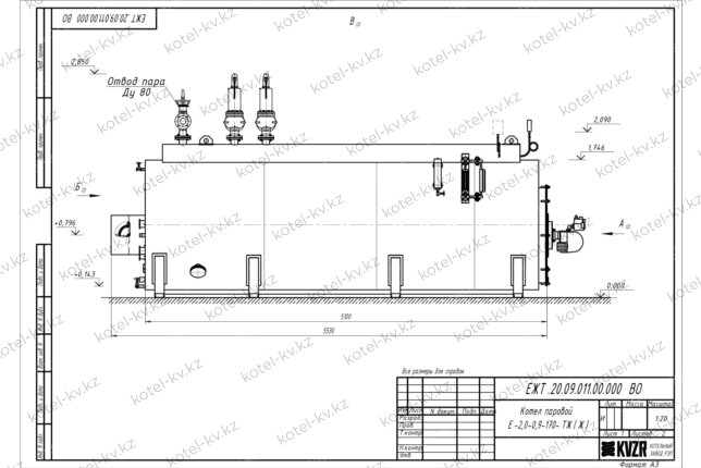 Чертеж мазутного парового котла 2.0 т 170 С