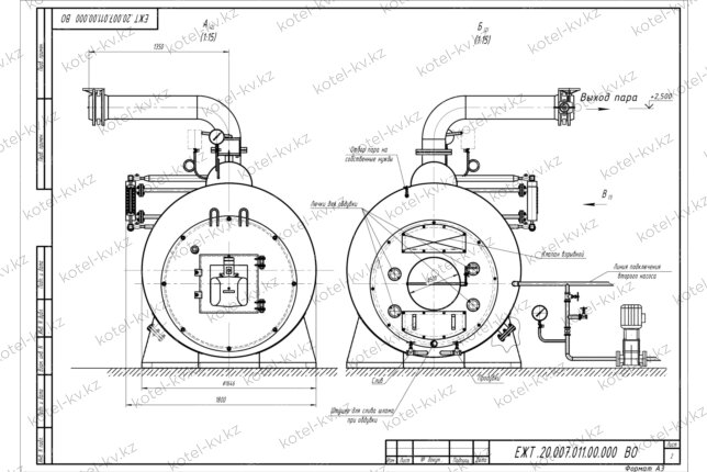 Чертеж парового мазутного котла 2000 кг 115 С