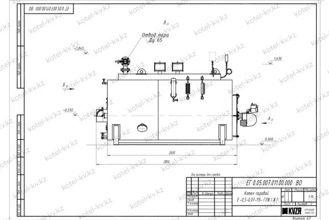 Чертеж дизельного парового котла 500 кг 115 С