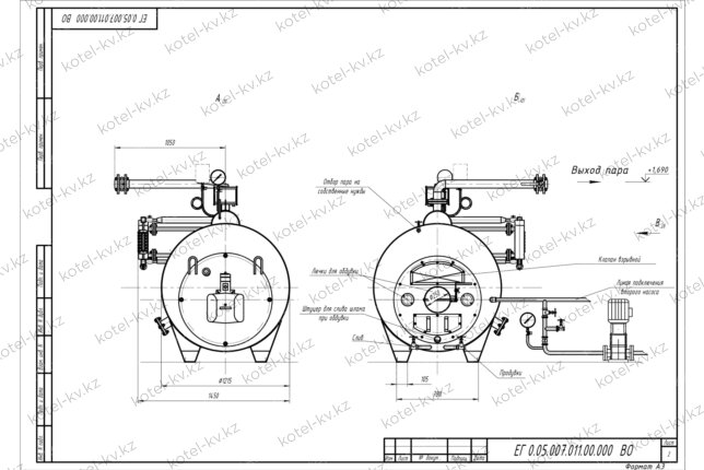 Схема парового котла 500 кг 115 С на дизеле