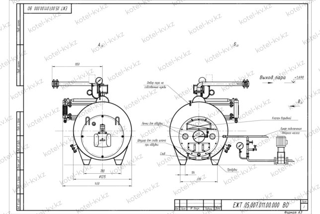Чертеж парового мазутного котла 500 кг 115 С