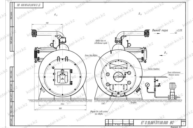 Схема парогенератора 1000 кг 115 С на газу