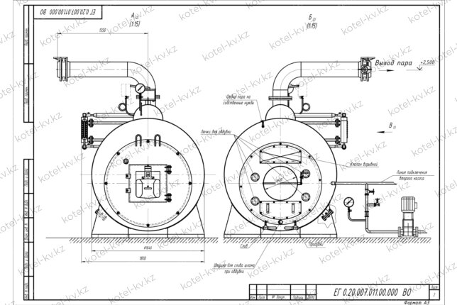 Схема парогенератора 2000 кг 115 С на газу