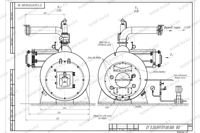 Схема парогенератора 2000 кг 130 С на газу